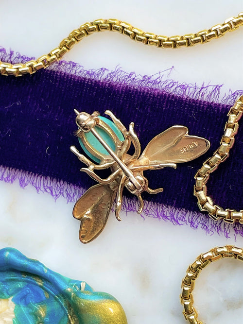 14k Vintage Turquoise Insect Pin
