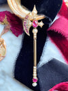 14k Victorian Diamond, Pink Sapphire & Diamond Axe Brooch