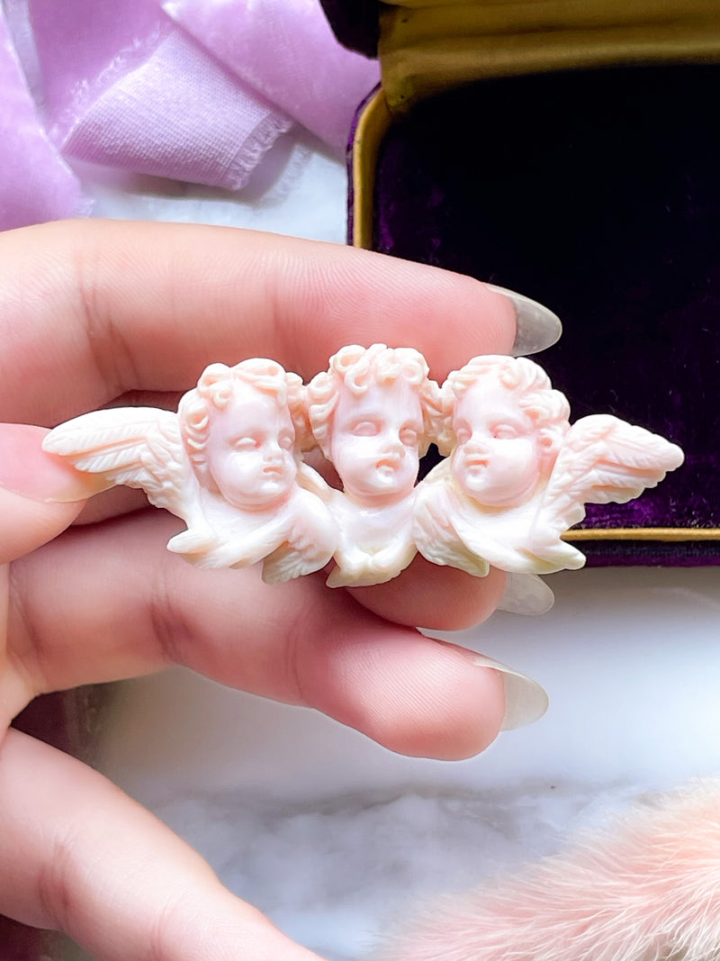 14k Victorian Rare Angel Skin Coral Putti Cherub Brooch