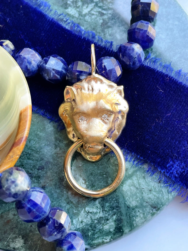 14k Diamond Lion Door Knocker Pendant