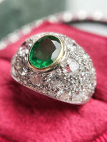 Platinum Art Deco Emerald & Diamond Bombe Ring