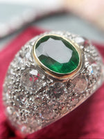 Platinum Art Deco Emerald & Diamond Bombe Ring