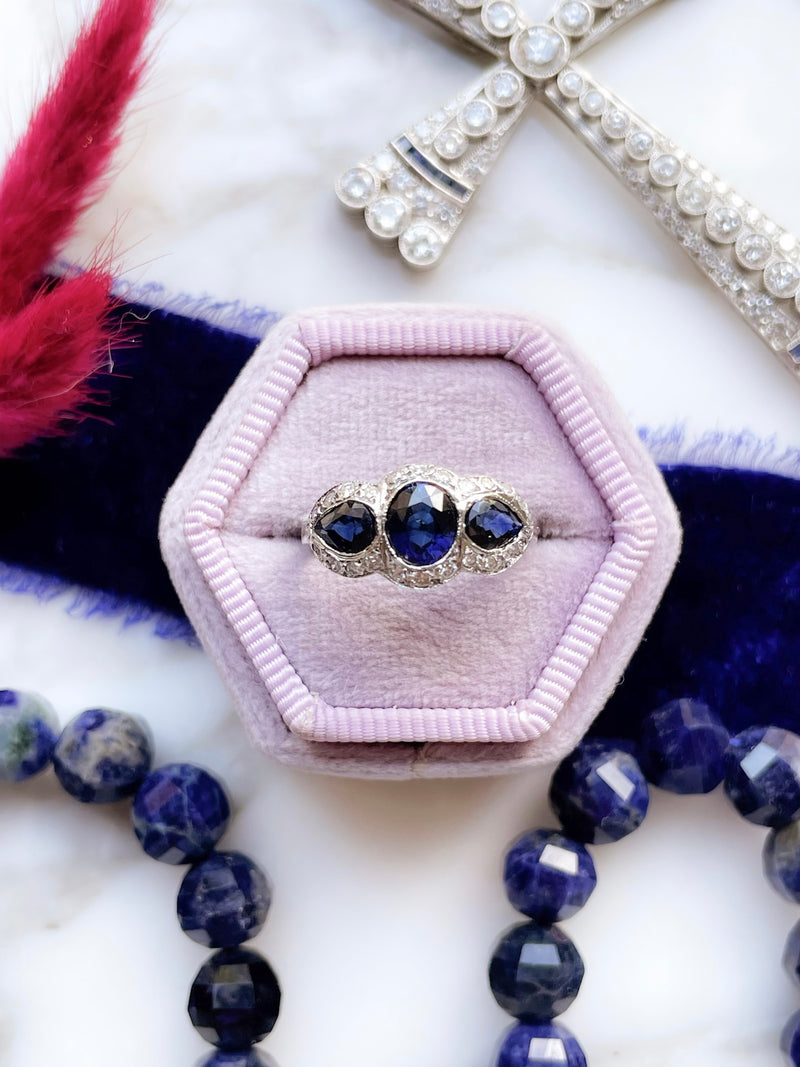 14k Vintage Natural Sapphire & Diamond Band