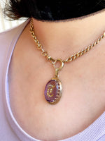 14k Victorian Diamond Inset Oval Amethyst Pendant