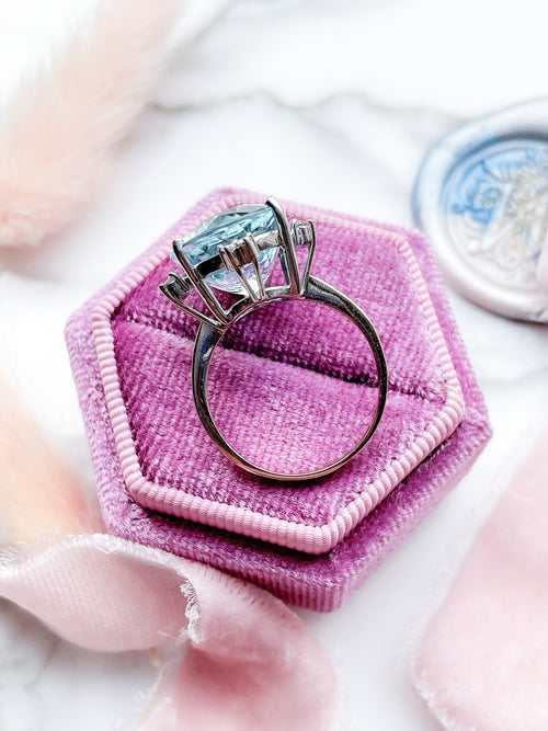 14k Vintage Fancy Cut Aquamarine & Diamond Ring