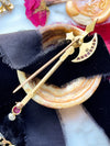 14k Victorian Diamond, Pink Sapphire & Diamond Axe Brooch