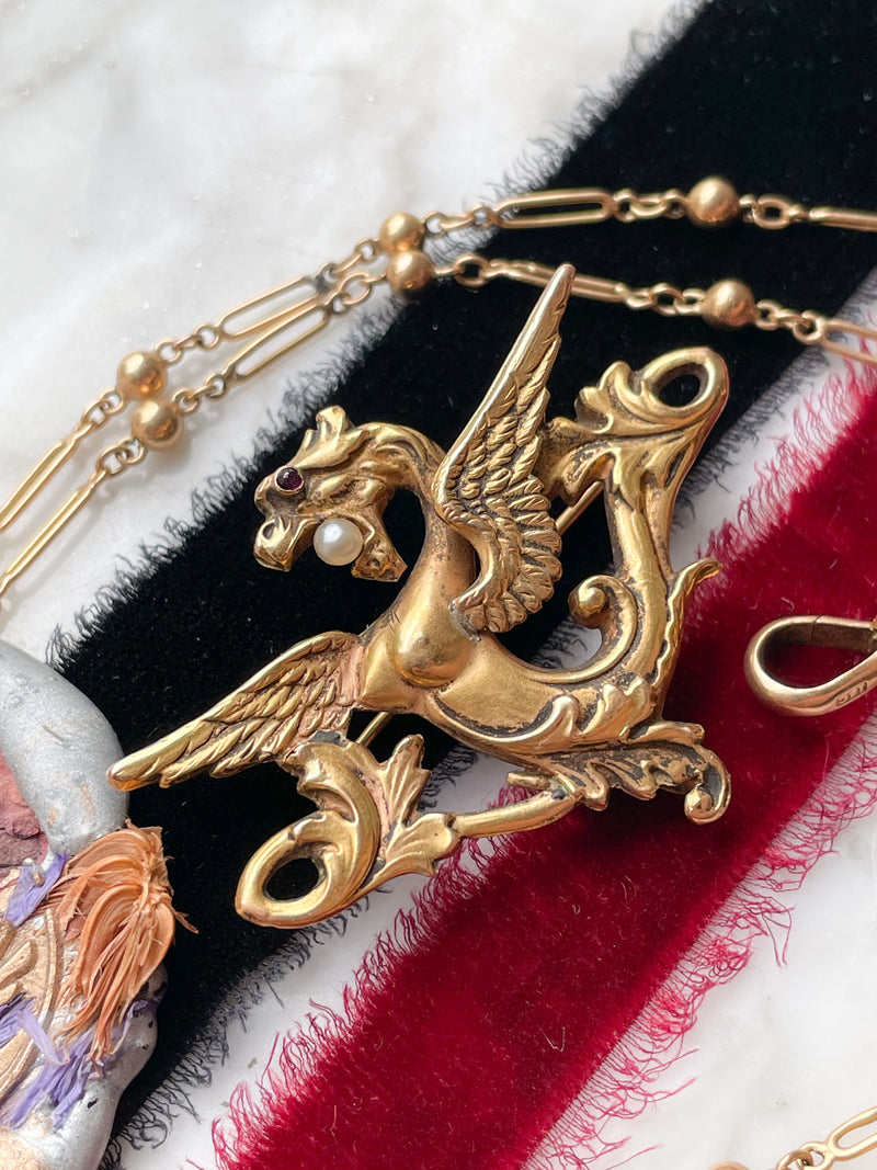 18k Art Nouveau Griffin Brooch