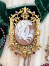 14k Antique Diamond & Garnet Shell Cameo Pendant