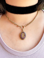 14k Victorian Diamond Inset Oval Amethyst Pendant