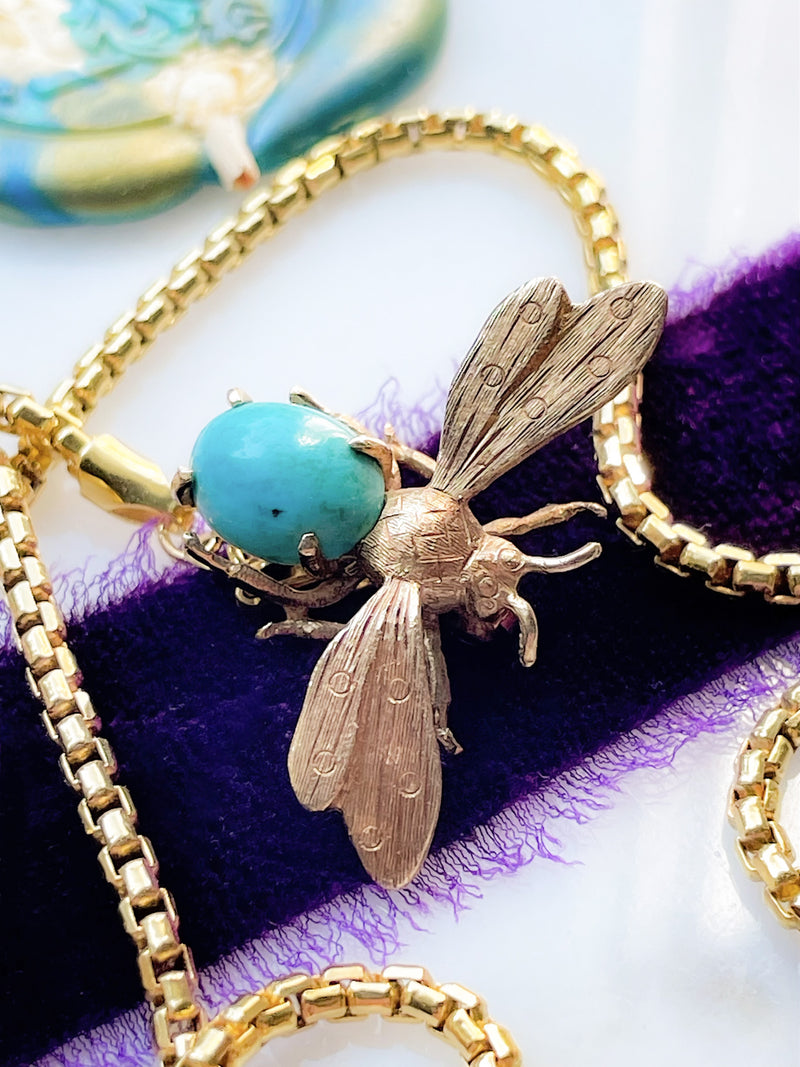 14k Vintage Turquoise Insect Pin