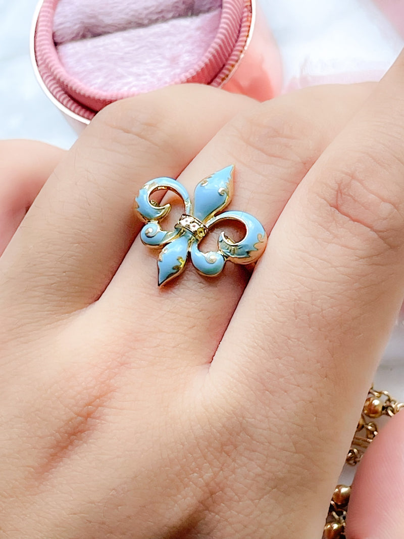 14k Victorian Enamel Fleur-de-lis Ring