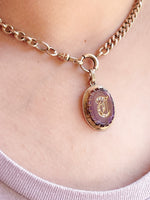 14k Victorian Diamond Inset Oval Amethyst Pendant