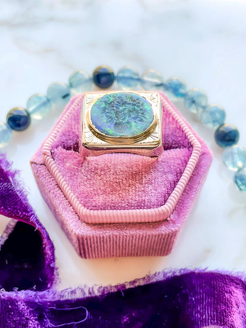14k Vintage Hand Carved Opal Ring