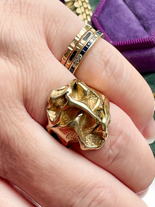 18k Vintage Brutalist Crumple Textured Ring