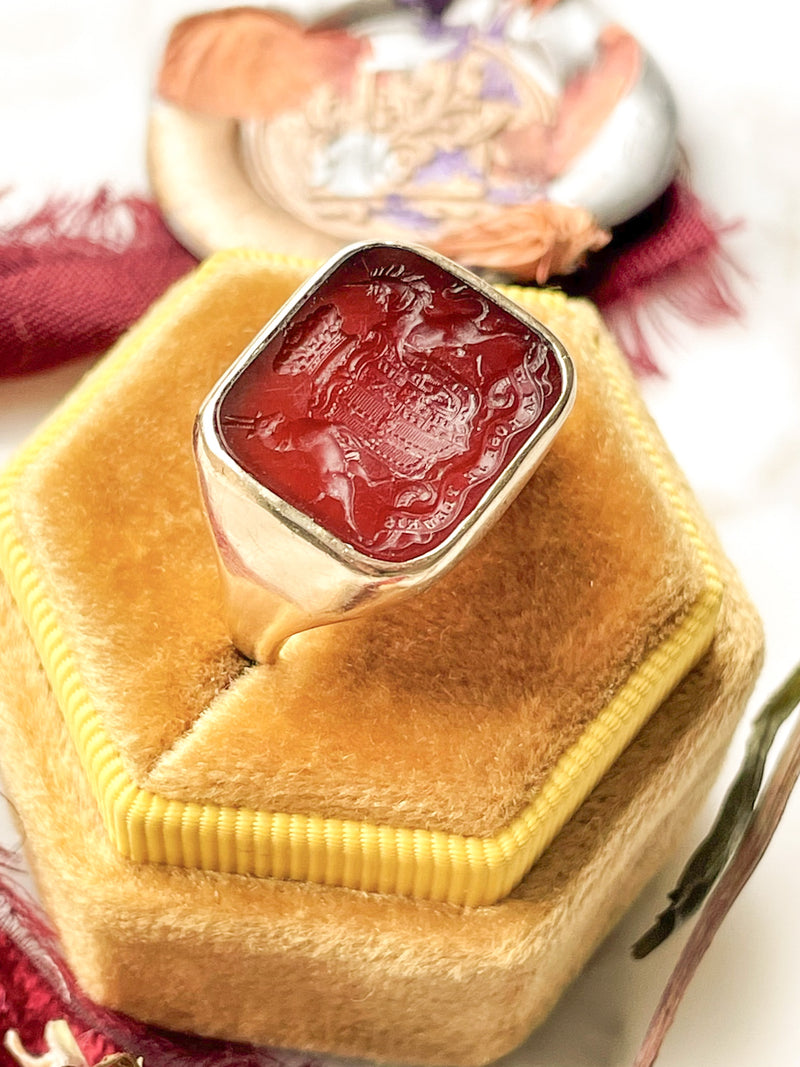 14k Victorian Carved Carnelian Signet Ring