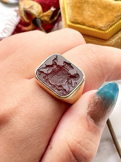 14k Victorian Carved Carnelian Signet Ring