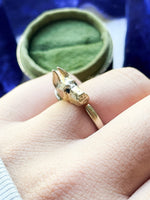 14k Vintage Diamond & Sapphire Dog Wrap Ring