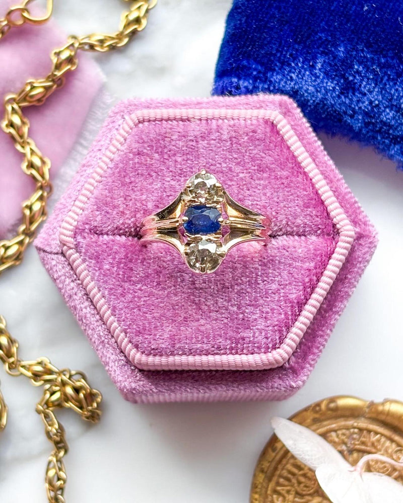 14k Antique Diamond & Sapphire Ring