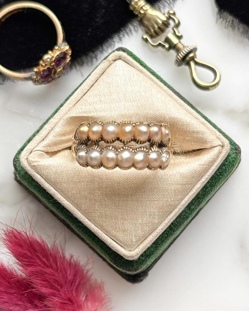 10k Georgian Pearl Double Row Half Hoop Ring