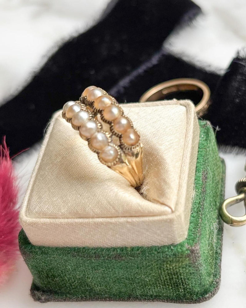 10k Georgian Pearl Double Row Half Hoop Ring