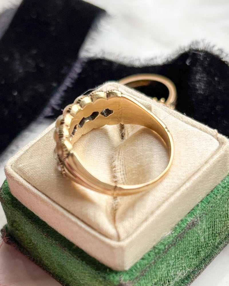 10k Georgian Pearl Double Row Half Hoop Ring