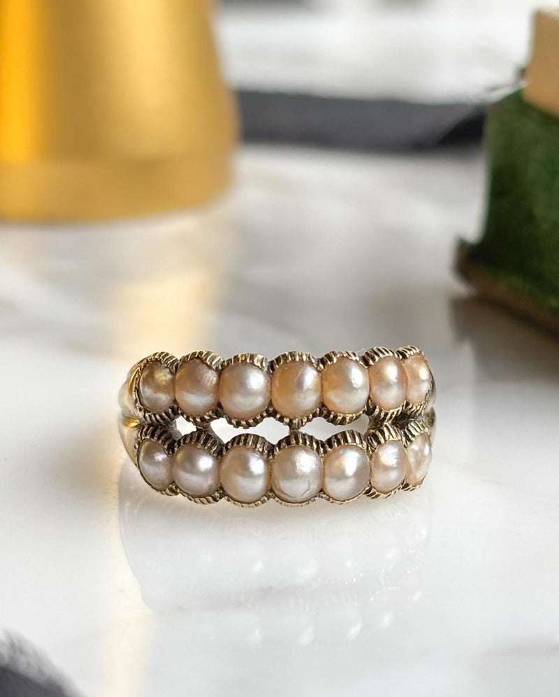 10k Georgian Pearl Double Row Half Hoop Ring