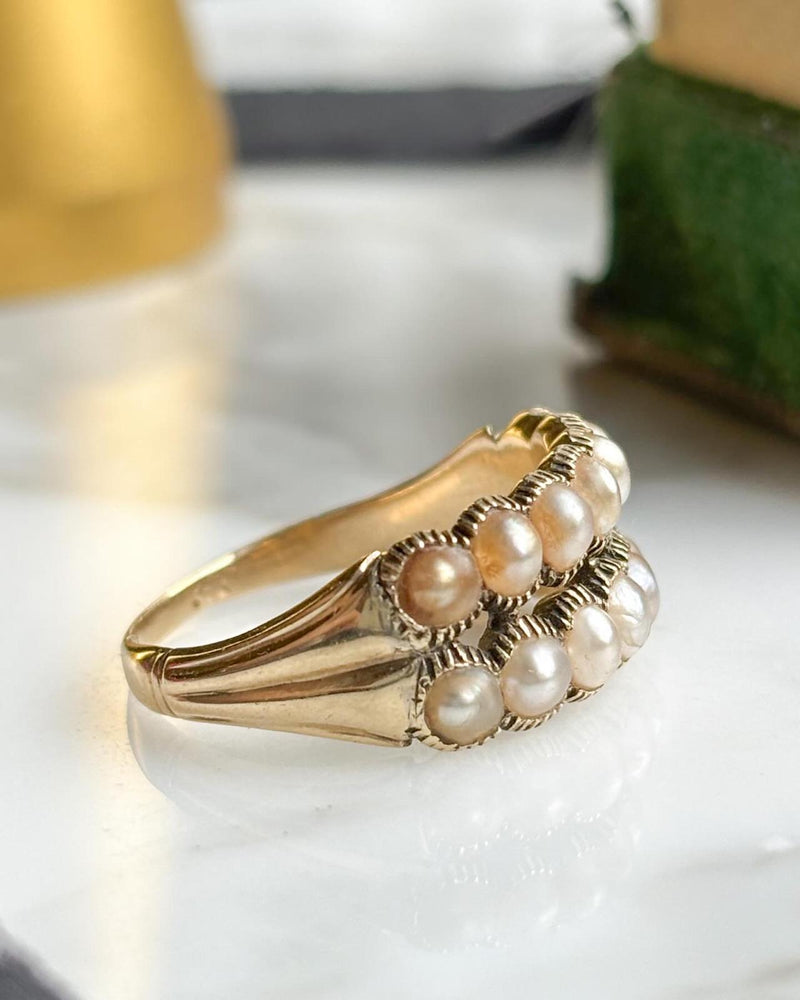 10k Georgian Pearl Double Row Half Hoop Ring