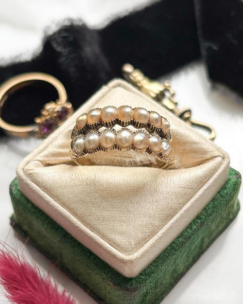10k Georgian Pearl Double Row Half Hoop Ring
