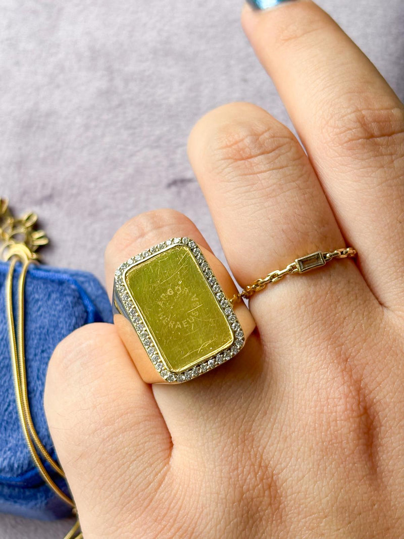 14k 999,9 24K Gold Bar w/ Diamond Halo Ring
