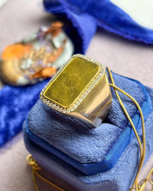 14k 999,9 24K Gold Bar w/ Diamond Halo Ring