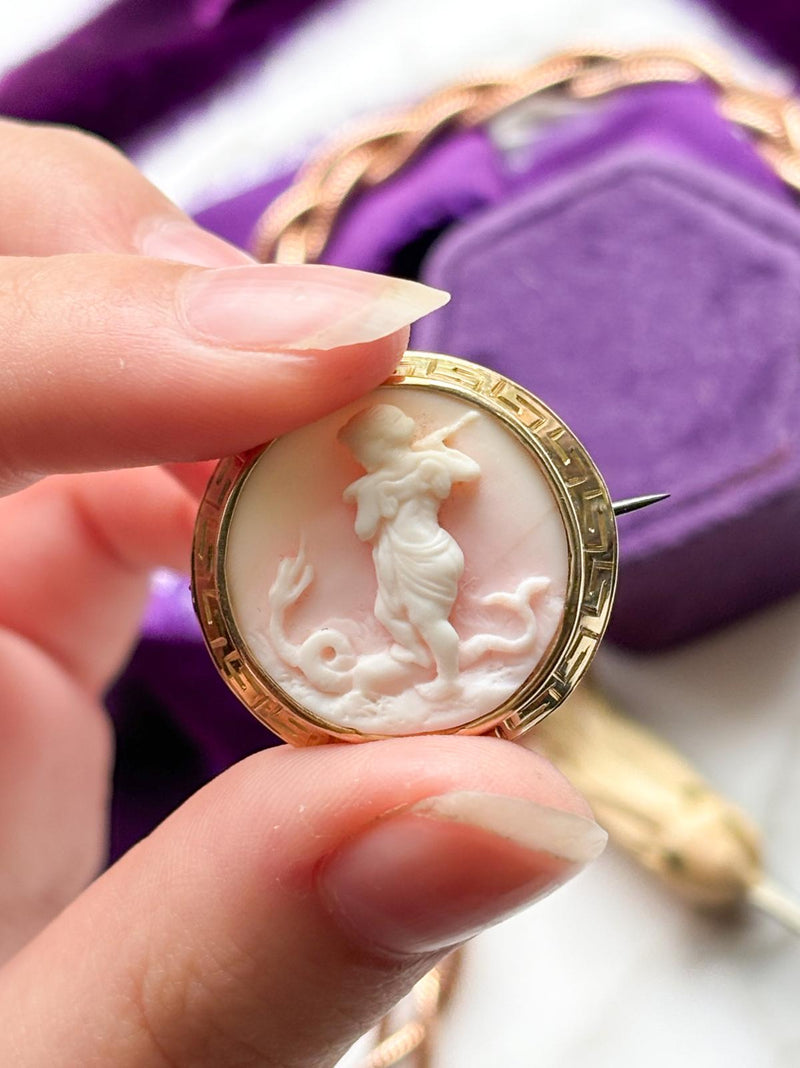 14k Antique Pink Shell Cameo Brooch