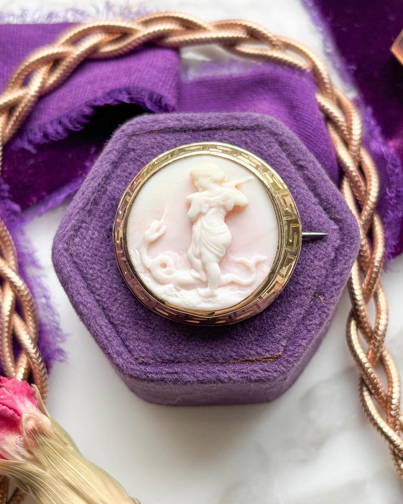 14k Antique Pink Shell Cameo Brooch