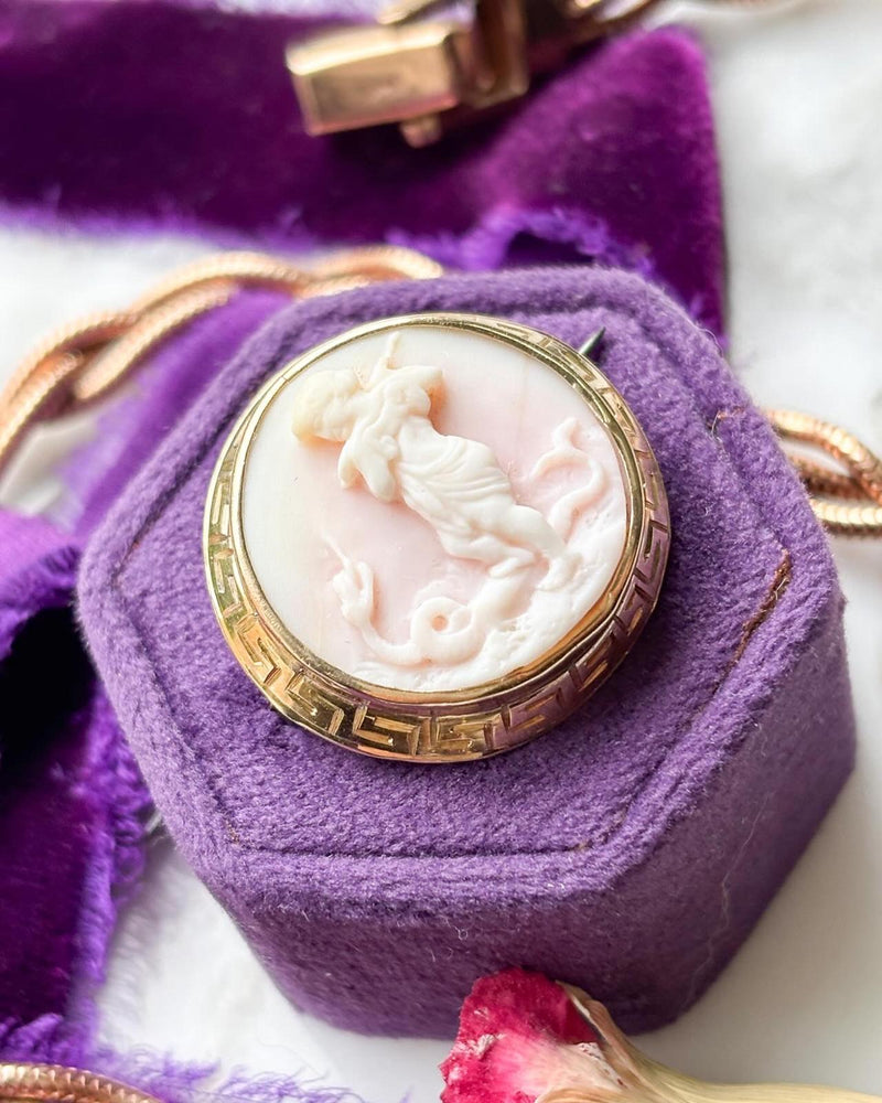 14k Antique Pink Shell Cameo Brooch