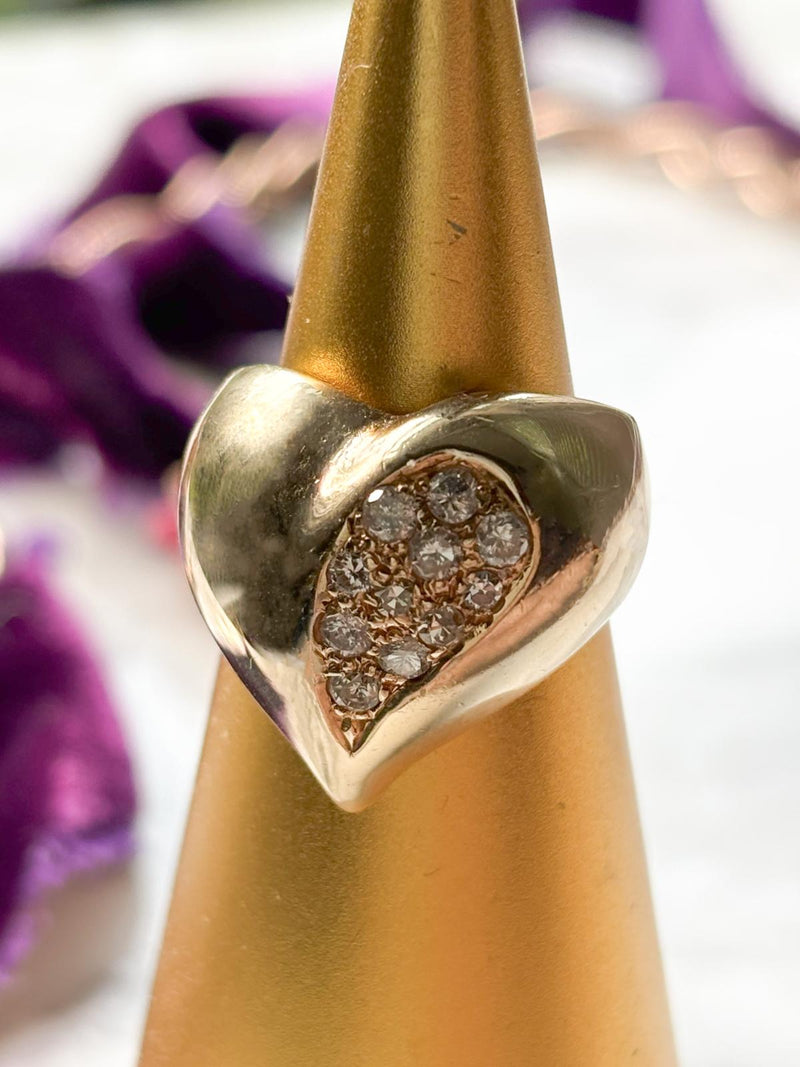 14k Vintage 0.30 cttw Diamond Puffy Heart Ring