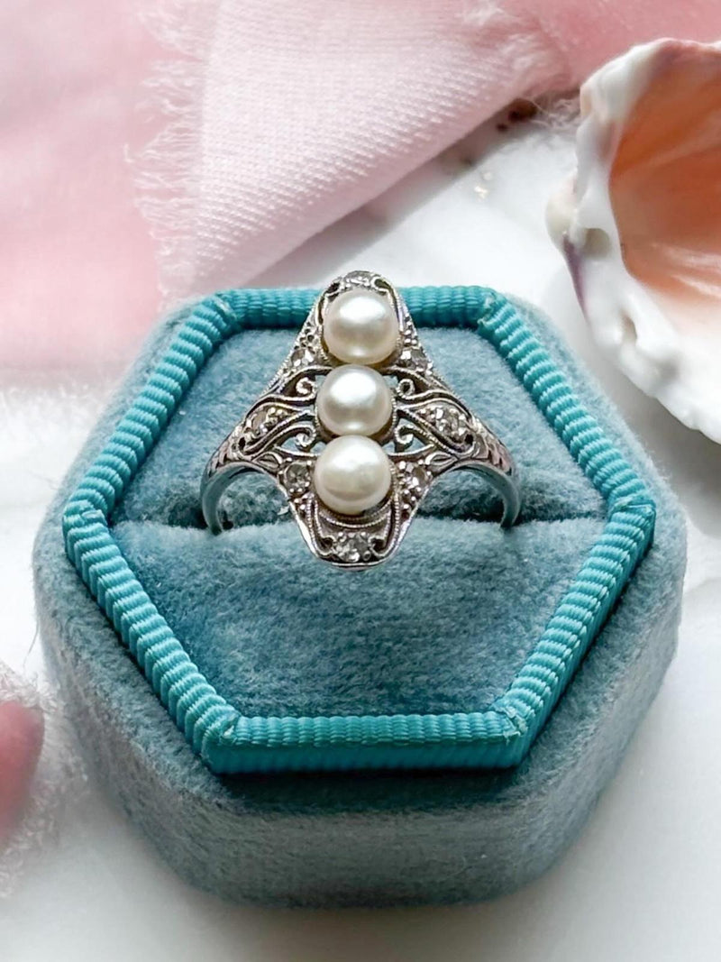 14k Art Deco diamond & Pearl Dress Ring