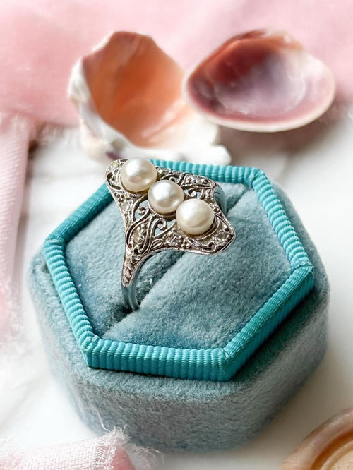 14k Art Deco diamond & Pearl Dress Ring