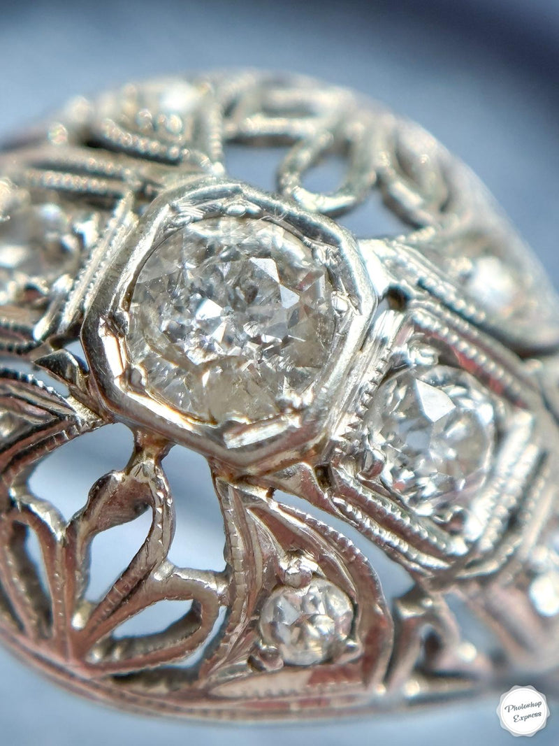 18k Art Deco 0.65cttw Diamond Bombe Ring