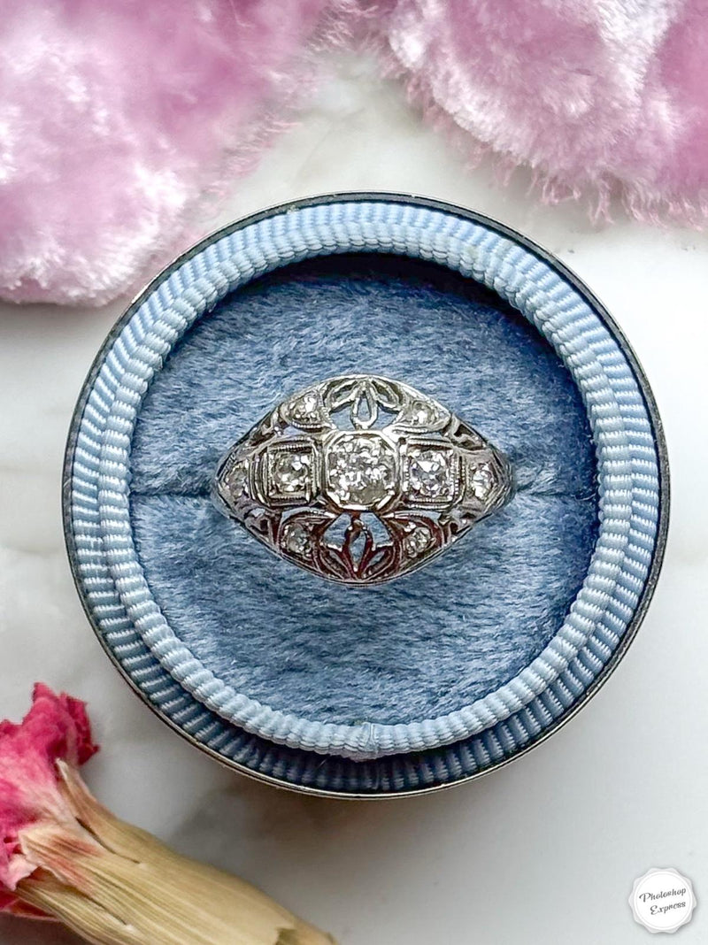 18k Art Deco 0.65cttw Diamond Bombe Ring