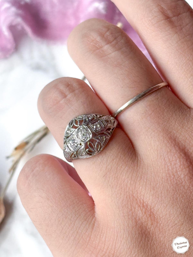 18k Art Deco 0.65cttw Diamond Bombe Ring