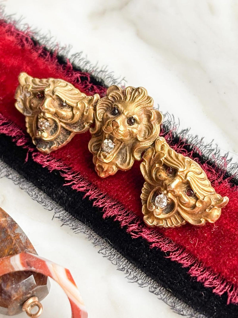 14k Art Nouveau Diamond & Ruby Cabochon Brooch