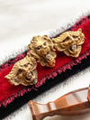 14k Art Nouveau Diamond & Ruby Cabochon Brooch