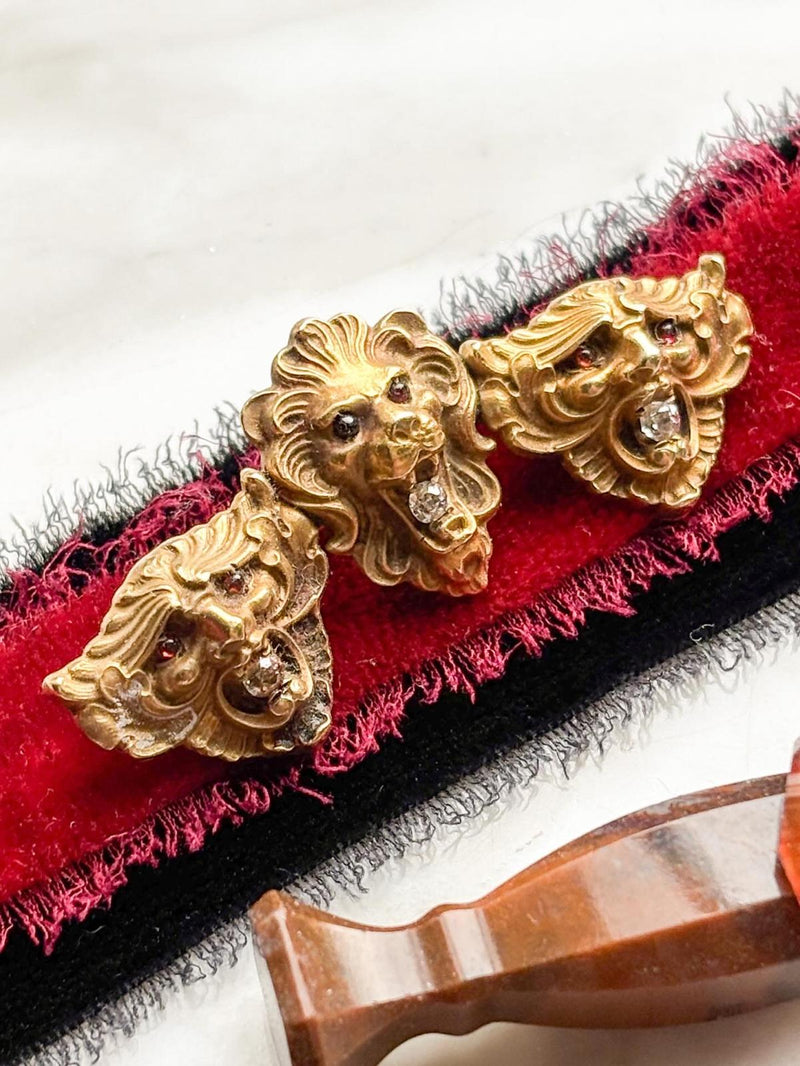 14k Art Nouveau Diamond & Ruby Cabochon Brooch
