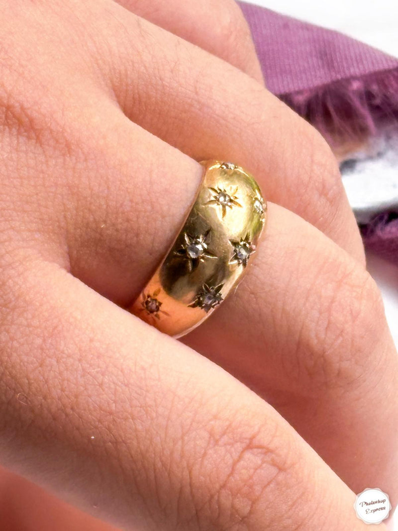 18k Vintage Rose Cut Diamond Starburst Ring