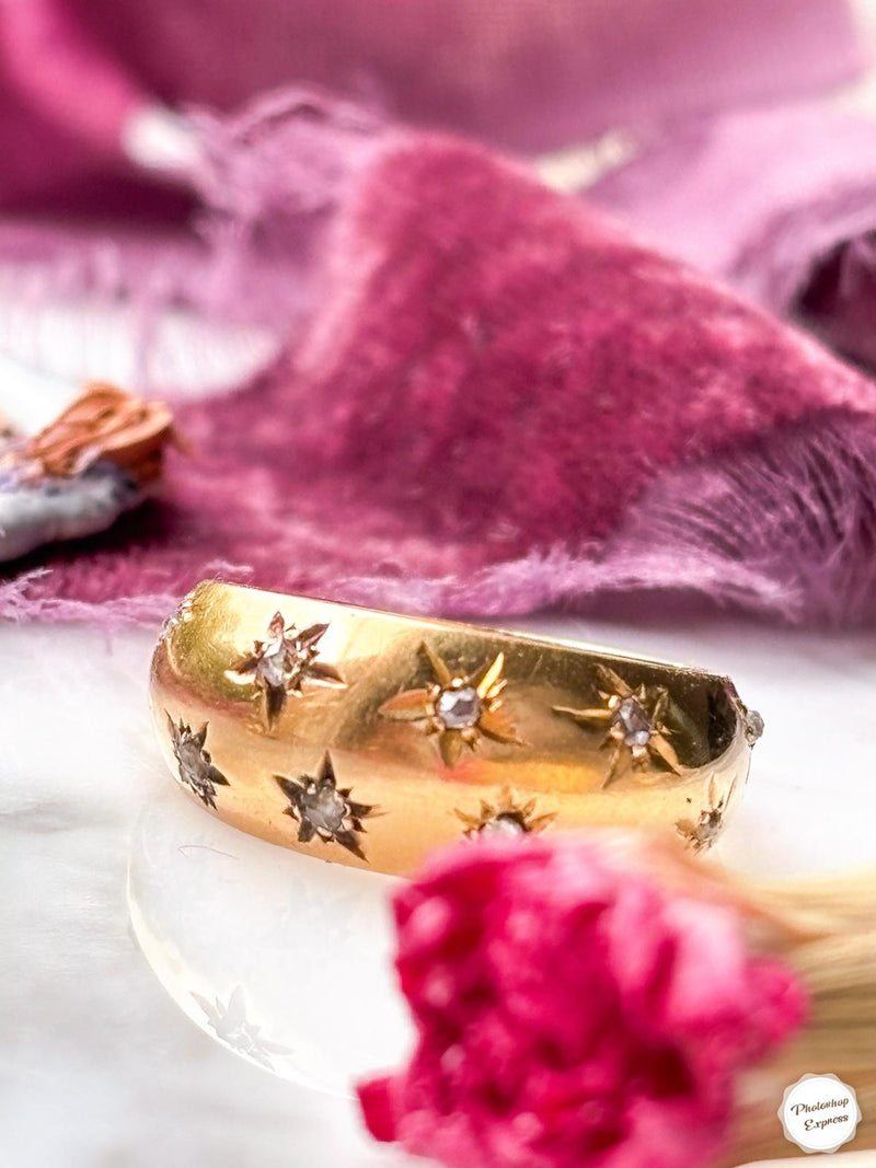 18k Vintage Rose Cut Diamond Starburst Ring