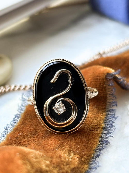 10k Antique Onyx & Diamond Ring