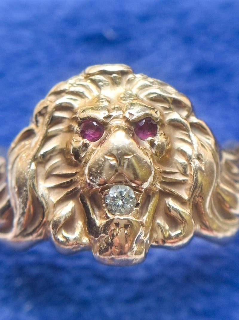 14k Antique Art Nouveau Diamond & Ruby Lion Ring