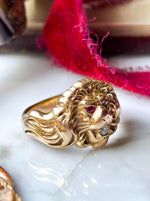 14k Antique Art Nouveau Diamond & Ruby Lion Ring