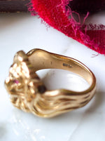 14k Antique Art Nouveau Diamond & Ruby Lion Ring