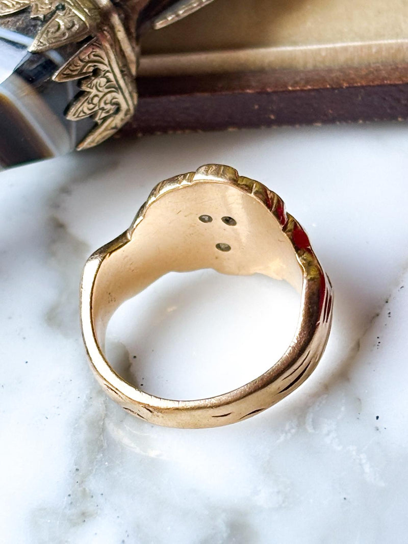 14k Antique Art Nouveau Diamond & Ruby Lion Ring