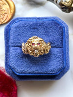 14k Antique Art Nouveau Diamond & Ruby Lion Ring